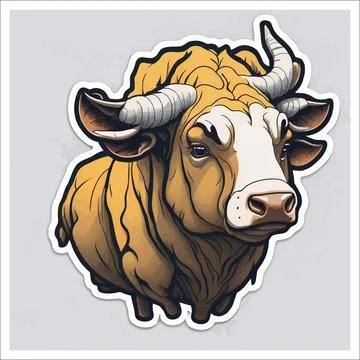 Vector, Image of sticker, cartoon cute Bull Stock Illustration