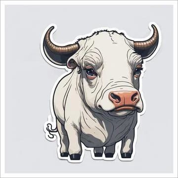 Vector, Image of sticker, cartoon cute Bull Stock Illustration
