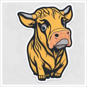 Vector, Image of sticker, cartoon cute Bull Stock Illustration