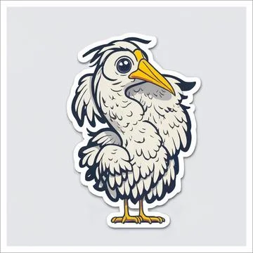 Vector, Image of sticker, cartoon cute stork Stock Illustration