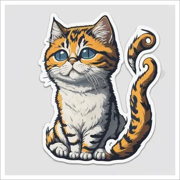 Vector, Image of sticker, cartoon cute Cat Stock Illustration