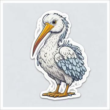 Vector, Image of sticker, cartoon cute stork Stock Illustration