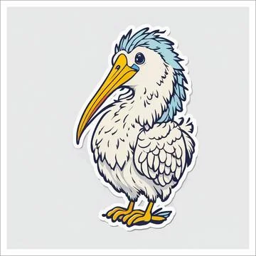 Vector, Image of sticker, cartoon cute stork Stock Illustration