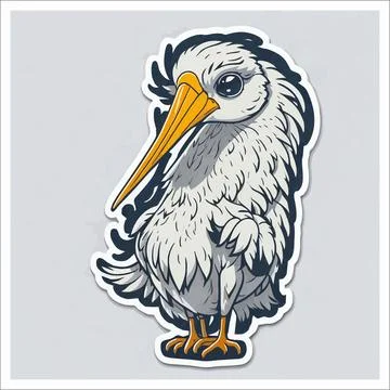 Vector, Image of sticker, cartoon cute stork Stock Illustration