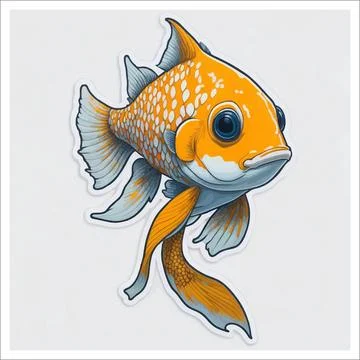 Vector, Image of sticker, cartoon cute Koi fish Stock Illustration