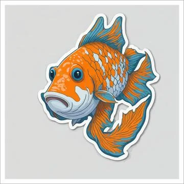Vector, Image of sticker, cartoon cute Koi fish Stock-Illustration