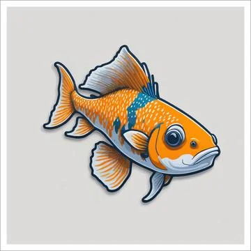 Vector, Image of sticker, cartoon cute Koi fish Stock-Illustration