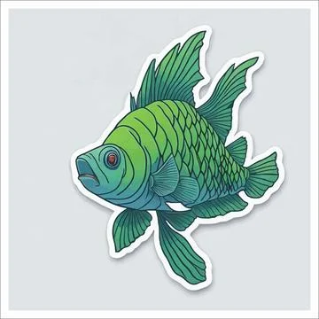 Vector, Image of sticker, cartoon cute Arowana fish Stock Illustration