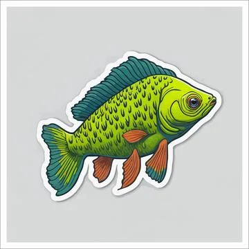 Vector, Image of sticker, cartoon cute Arowana fish Stock Illustration