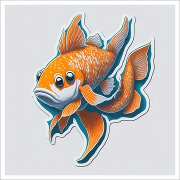 Vector, Image of sticker, cartoon cute Koi fish Stock Illustration