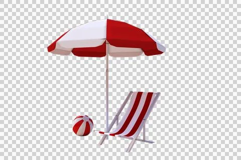 Vector image of striped folding chair and parasol with ball Illustration