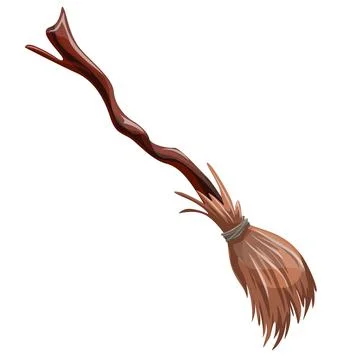 Vector image of a stylized broomstick in cartoon style isolated on white back Stock Illustration
