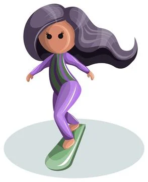 Vector image of a stylized image of a girl on a surfboard. Cartoon style. Iso Stock Illustration