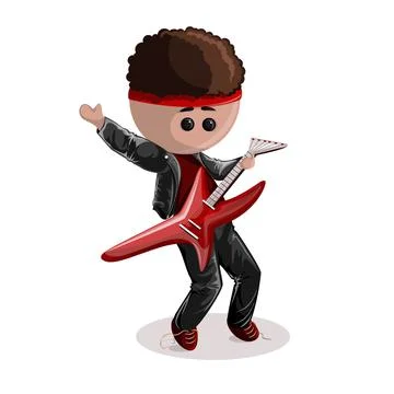 Vector image of a stylized man with an electric guitar in a leather jacket. C Stock Illustration