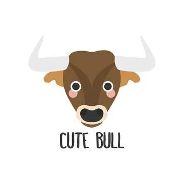 Vector image of a sweet face of a bull with pink cheeks and text Stock Illustration