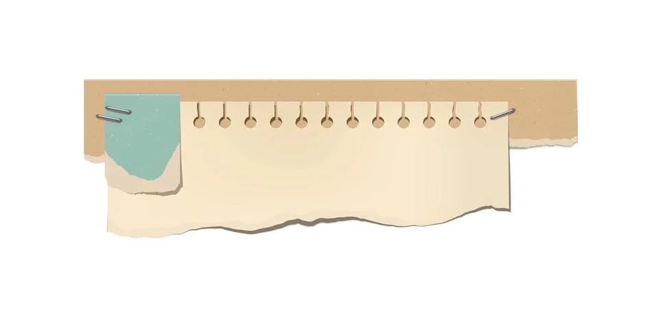 Vector image of torn kraft paper of different colors with a piece of notebook Stock Illustration