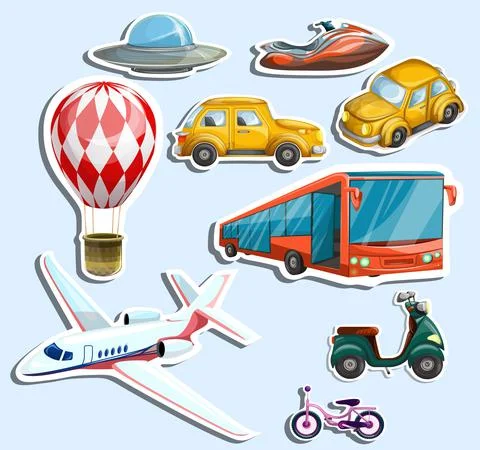 Vector image of transport stickers in cartoon style. EPS 10 Stock Illustration