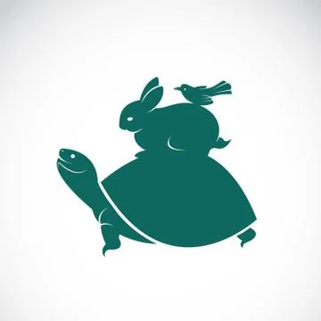 Vector image of an turtles, rabbits, birds on white background Stock Illustration