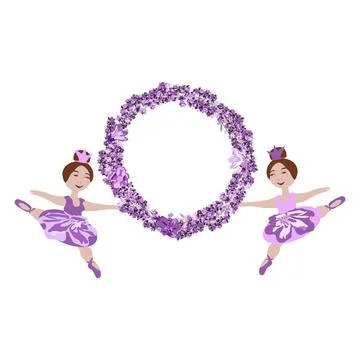 Vector image of two ballerina princesses with a lavender wreath Stock Illustration