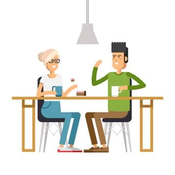 Vector image of two girls at the cafe Stock Illustration