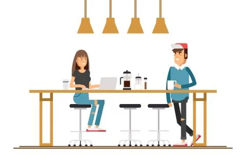 Vector image of two girls at the cafe Stock Illustration