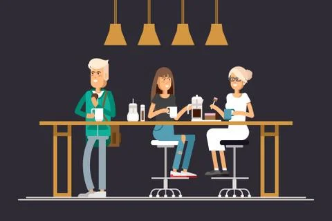 Vector image of two girls at the cafe Stock Illustration