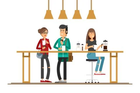 Vector image of two girls at the cafe Stock Illustration