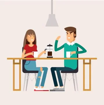 Vector image of two girls at the cafe Stock Illustration