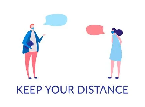 Vector image of two masked people who communicate at a distance. The call to Stock Illustration