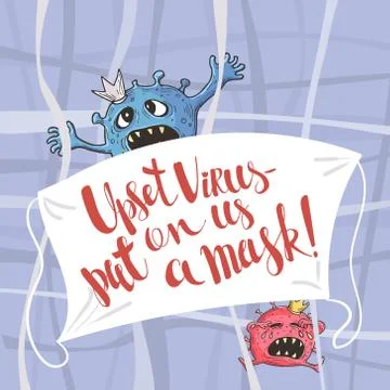 Vector image of two panicking coronovirus bacteria in the coron along with a Stock Illustration