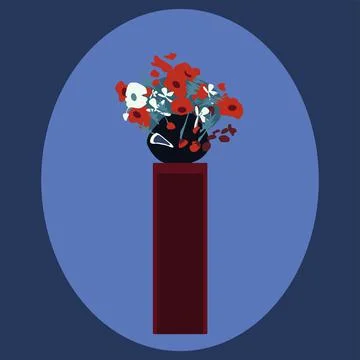 Vector image of a vase with flowers on a stand Stock Illustration