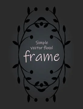 Vector image of a vertical postcard with a black floral frame on a dark Stock Illustration