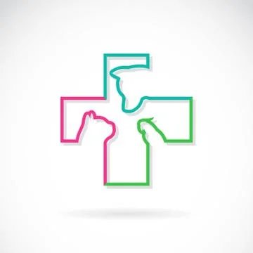 Vector image of veterinary symbol with dog cat and bird on white background Stock Illustration
