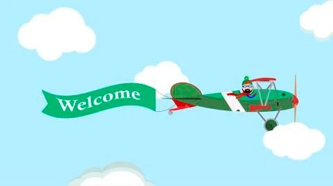 Vector image of vintage plane with banner in the sky . Stock Illustration