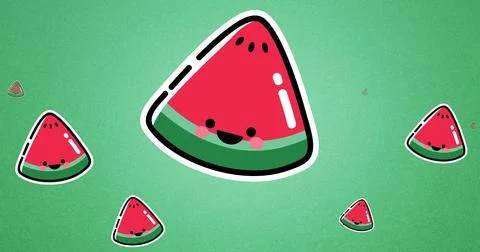 Vector image of watermelon slices against green background with copy space Stock Illustration
