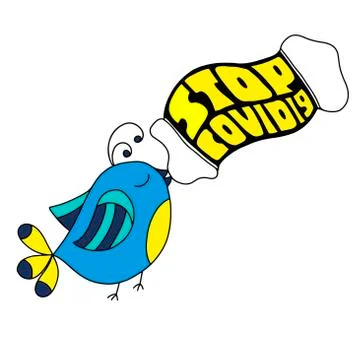 Vector image on a white background, bird with a mask and the inscription - stop Stock Illustration