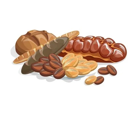 Vector image of white bread and other flour products compiled into a ready-ma Illustrazione stock