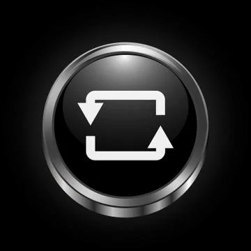 Vector image of white Rotation Arrow on black metalic button Stock Illustration