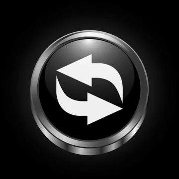 Vector image of white Rotation Arrow on black metalic button Stock Illustration
