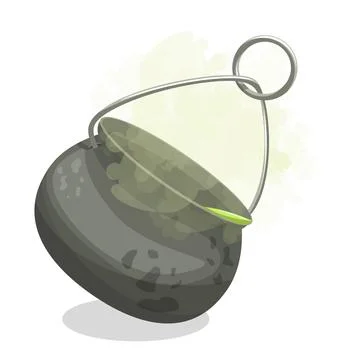 Vector image of a witch's pot with a potion brewing on a fire.Halloween. Cart Stock Illustration