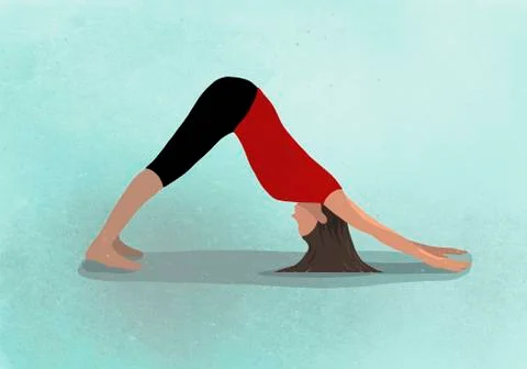 Vector image of woman practicing yoga against blue background depicting healthy Stock Illustration