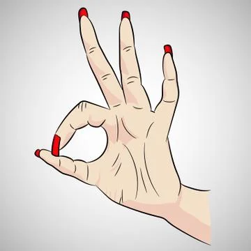 Vector image of Woman's hand with red nails. Ok. Okey sign. Stock Illustration