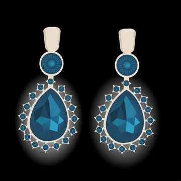 Vector image of womens earrings made of precious stones in blue on a black Stock Illustration