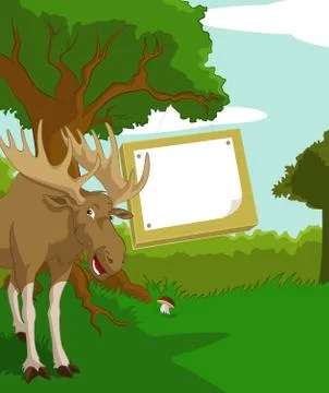 Vector image of wood background with plate and elk Stock Illustration