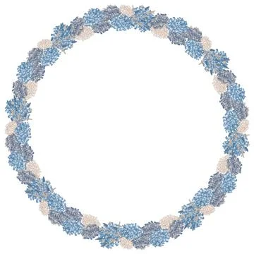 Vector image of a wreath of hydrangea flowers and dried flowers in boho style Stock Illustration