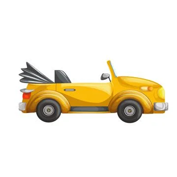 Vector image of a yellow car with a folded roof. Cartoon style. Isolated on w Stock Illustration