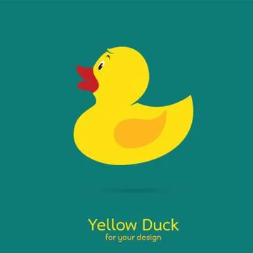 Vector image of yellow duck design on blue background Stock Illustration