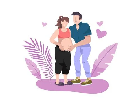 Vector image of young couple expecting baby. Stock Illustration
