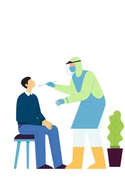Vector image of young man testing Covid-19 test by medical professional. Illustrazione stock