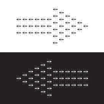Vector images of ants to form an arrow. Ilustración de archivo